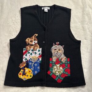 Vintage 1990s Arriviste Cute Dog Embroidered Knitted Vest / Vintage 90s Vest L